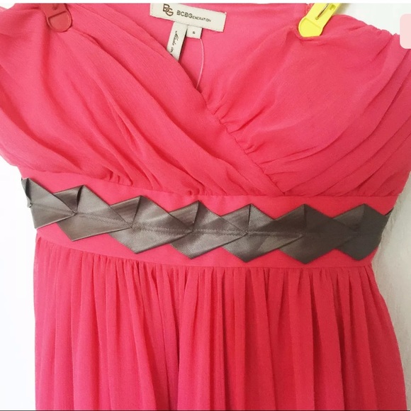 NWT BCBGENERATION Long dress Red Pink ruffle 6 - Picture 2 of 5